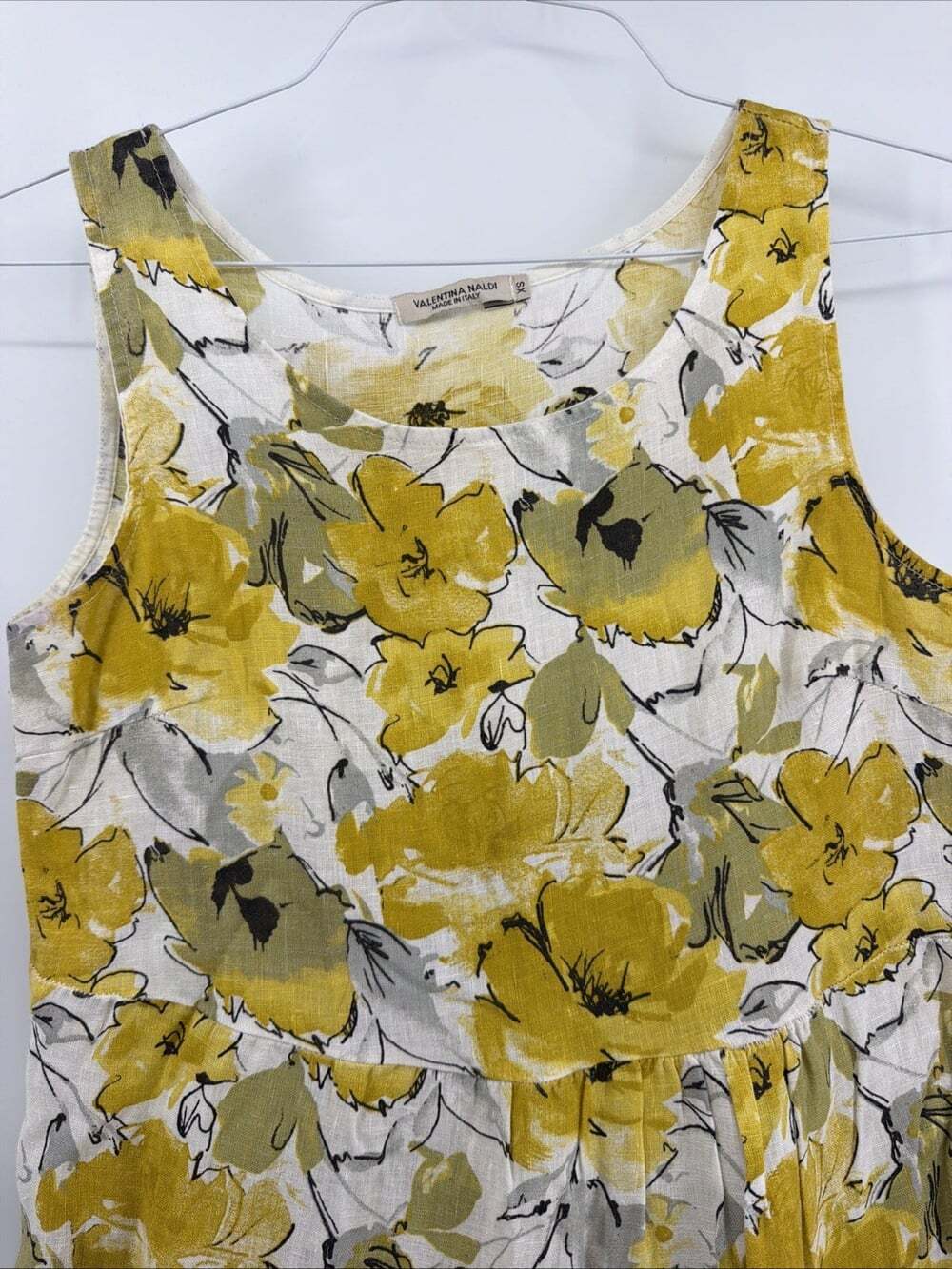 Valentina Naldi Womens Yellow Floral Linen Sleeveless A-Line Dress Size XS - Picture 2 of 8